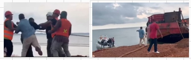 screenshot dari video dugaan pemukulan di Jetty PT. TBJ yang sempat viral beberapa waktu lalu.
